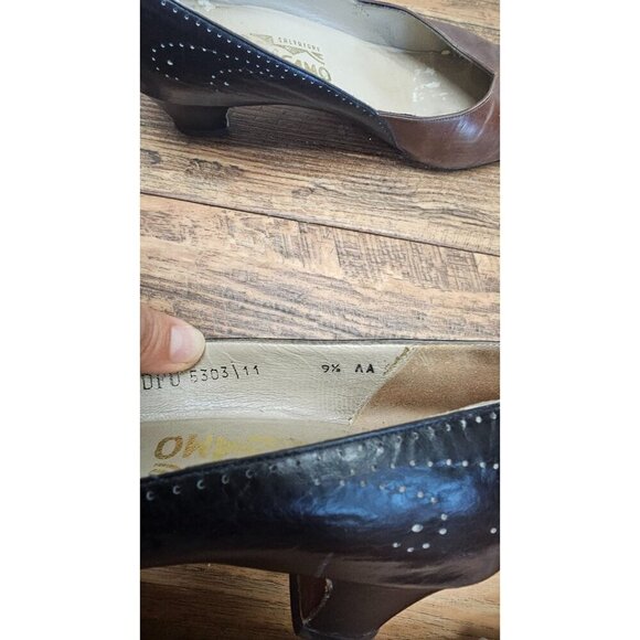 Salvatore Ferragamo Leather Colorblock Pattern Pumps 9.5 - Picture 8 of 8